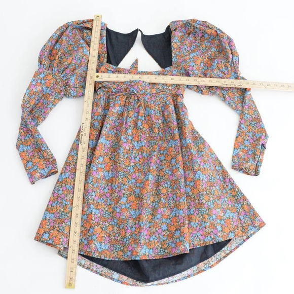 For Love & Lemons Brittany Mini Floral Revolve Dress 100% Cotton Puff Shoulder M - Picture 13 of 15